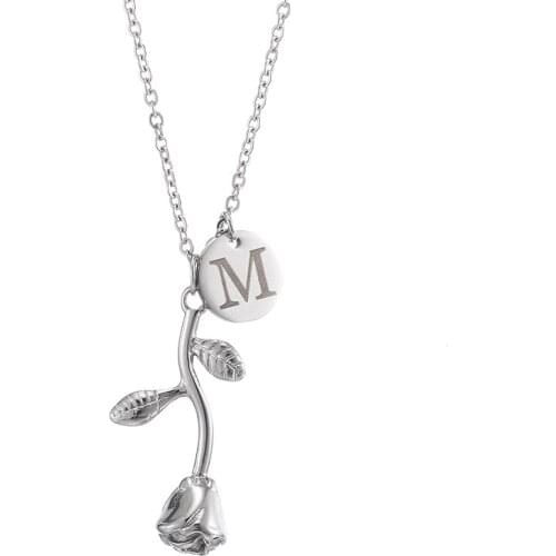 Personalized Name Rose Flower Necklace Custom Name Gold Stainless Steel Charm Choker Chain Jewelry Women Wedding Jewelry Gift