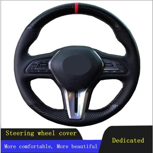 Car Steering Wheel Cover Black Hand-stitched Carbon Fiber Leather For Infiniti Q50 2018 2019 2020 Q60 2016-2020 QX50 2018-2020