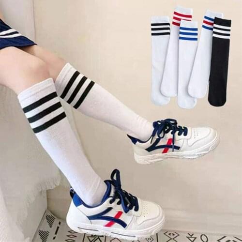 Kids Stripe Solid White Sports Fashion School Stockings Baby Girls Knee High Long Soft Cotton Socks Tights for 1-8Y Children Boy