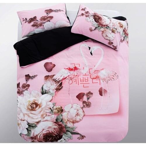 Solstice Home Textile Flamingo Cartoon Lovely Bedding Sets Duvet Cover Pillowcase Sheet Linen Twin Full Queen King Size 3Pcs