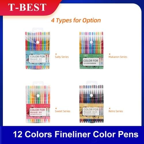 12 Colors Fineliner Color Pens 0.4mm Fine Point Drawing Pen Markers for Note Taking Writing Coloring Planner School Art Supplies