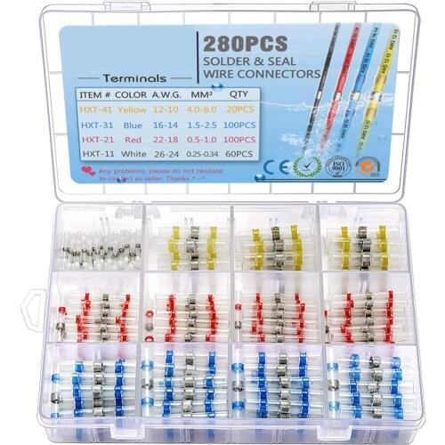 280PCS Insulated Soldering Sleeve Seal Heat Shrink Terminals Waterproof Electrical Wire Butt Connectors Kit 10-26AWG
