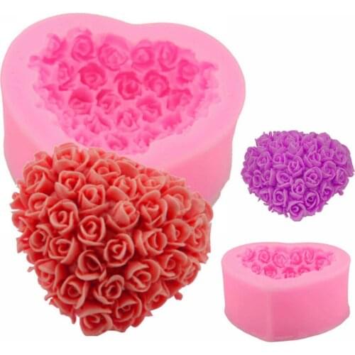 JX-LCLYL 3D Love Roses Heart-shaped Silicone Mold Fondant Cake Mold Baking Durable New