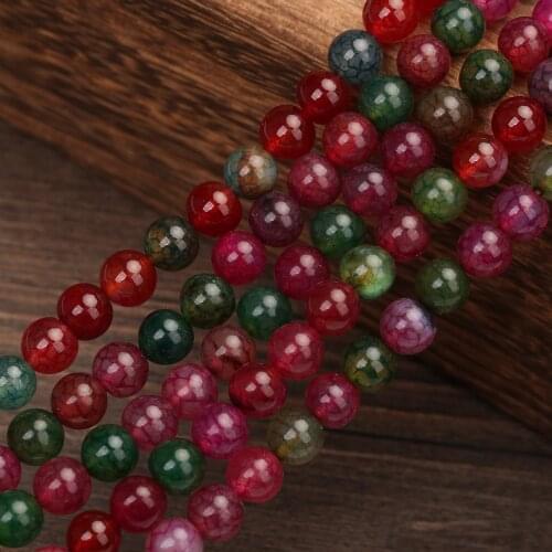 KANGKANG DIY Natural Tourmaline Agates Round Stone Beads Wholesale Loose Beads for Jewelry Making Bracelets 4-12mm