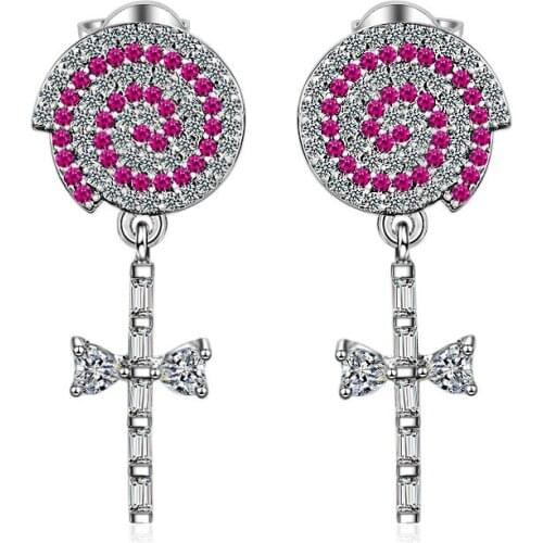 Sweet Cute Style 925 Sterling Silver Earrings Long Purple Vortex Lollipop Shape For Halloween Ladies Jewelry