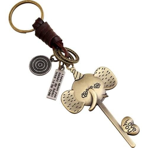 Fashion Elephant Love Key Chain Alloy Pendant Bag Accessories Retro Leather Holder Ring Keychain Vintage Men Women Jewelry Gift