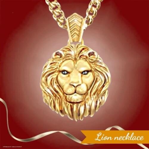 Retro Fashion Creative Shining Lion King Necklace Pendant Majestic Golden Lion Necklace King of The Forest Father and Son