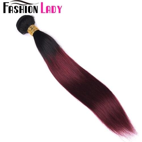 Fashion Lady Pre-Colored Brazilian Hair Weave Bundles Ombre Human Hair Bundles Straight Hair Bundles T1B/99J 1 Piece Non-remy