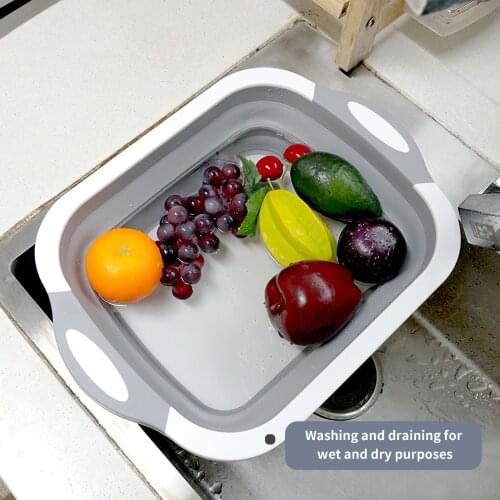 Washable Vegetables Strainer Kitchen Dish Storage Organizer Folding Cutting Board Multifunctional Collapsible Sink Drain Basket