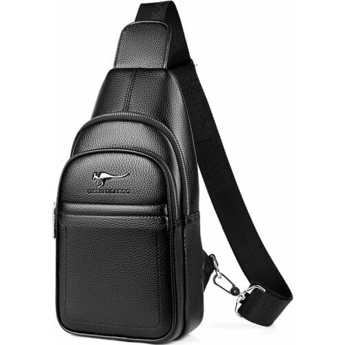 New Kangaroo Luxury Brand Chest Pack Men Crossbody Bag Black Brown Leather Chest Bag Casual Travel Sling Bag Messenger Bag Male