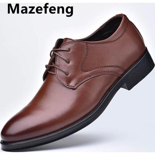 Mazefeng New Men Leather Shoes Business MenS Dress Shoes Fashion Casual Wedding Shoes Comfortable Pointed Solid Color Men Shoes