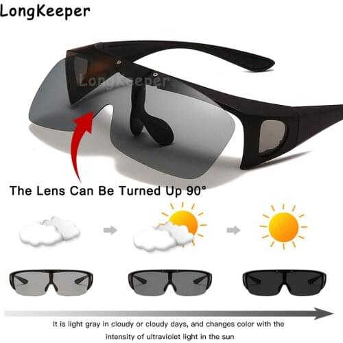 2021 Flip Up Clip on Sunglasses Men Polarized Photochromic Glasses Women Sun Glasses Color Change Car Driving Goggles Shades UV