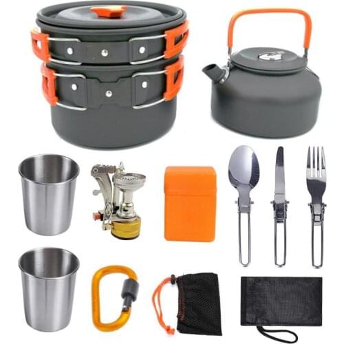Camping Pannenset Camping Cookware Set Cooking Set Water Kettle Pan Pot Travelling Hiking Picnic BBQ Tableware Camping Equipment