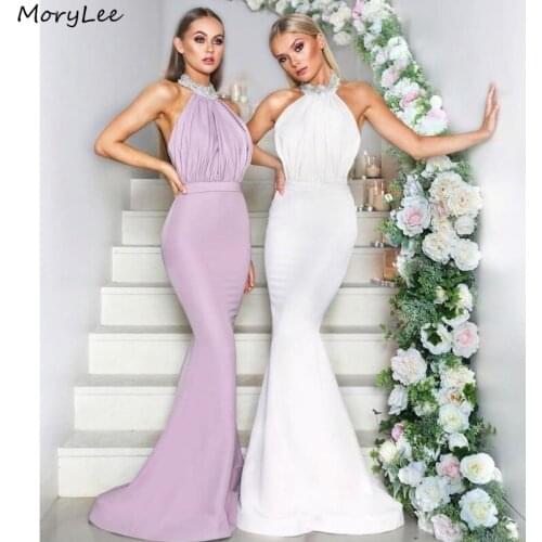 Newest Bridesmaid Dresses Halter Sleeveless Spandex Satin Mermaid Crystal Bridesmaid Dresses Wedding Party Bridesmaid Gowns