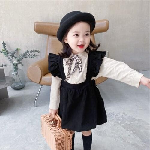 2021 Autumn New Arrival Girls Fashion 2 Peices Suit Blouses+overalls Dresses