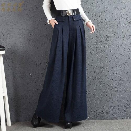 2019 autumn and winter Fashion casual plus size loose high waist female women girls clothes wide leg pants trousers