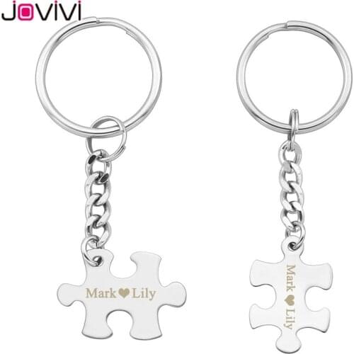 JOVIVI Personalized Custom Key Chains Stainless Steel Puzzle Couples Keychain Jewelry Valentines Day Best Friend Gift Key Ring