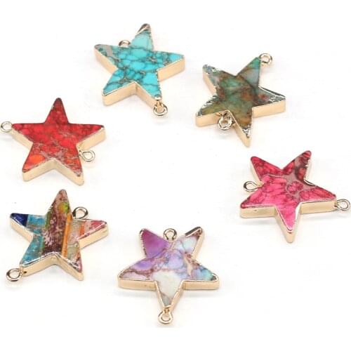 1pcs/lot Natural Stone Charms Double Hole Connectors Stars Charms 23mm For DIY Necklace Jewelry Finding Accessories