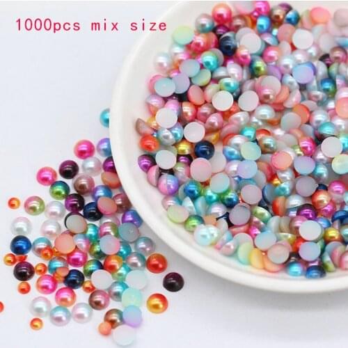 3-8mm 1000pcs mix sizes Half Round Acrylic Imitation Flatback Pearl medium Beads for Jewelry Making /Nail Art /Phone Dec
