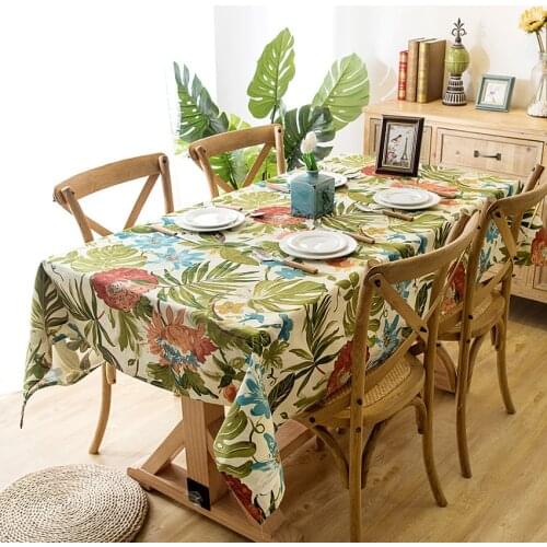 American Rectangle Table Cloth Cotton Material High Quality Green Leaves Design Dustproof Use for Home Outside Party Tablecloth
