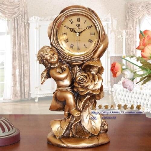 CHRISTMAS EUROPEAN GOLD CLOCK ANGEL ROSE MOLDING PROCESS SCHEDULE DESKTOP CLOCK