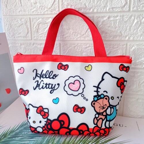Sanrio Hello Kitty Cute Cartoon Creature Canvas Lunch Box Bag Melody Canvas Insulation Handbag Bento Bag