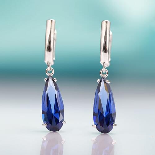 Simple Blue Red Cubic Zirconia Water Drop Earrings Silver Color Gem Stone Hanging Dangle Earrings for Women Party Jewelry Gifts