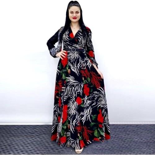 African Print Boho Chiffon Dresses Women Long Sleeve Elegant Evening Gown Ankara Dashiki Maxi Dress Dubai Abayas 2021 Autumn