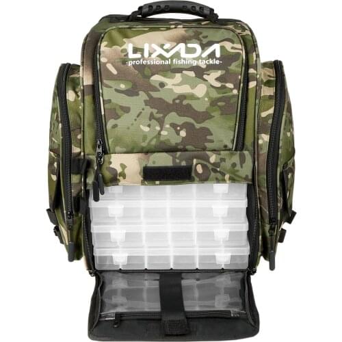 Fishing Tackle Backpack with 4 Trays Large Tackle Storage Bag with Rain Cover Outdoor Shoulder Backpack Fishing Gear Bag