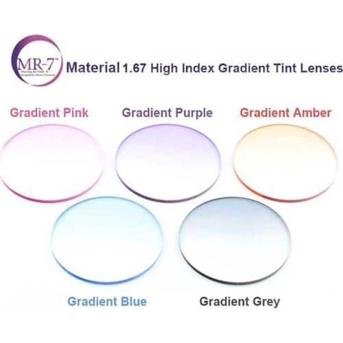1.67 Super Thin MR-7 Super-Tough Gradient Tint HMC EMI Asphere Anti UV Myopia Hyperopia Prescription Optical Lenses