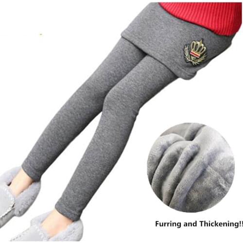 Baby Girls Winter Warm Pants Children Long Laggings With Skirt Velvet Thicken Girls Clothing Child Pattern Kids Solid Leggings