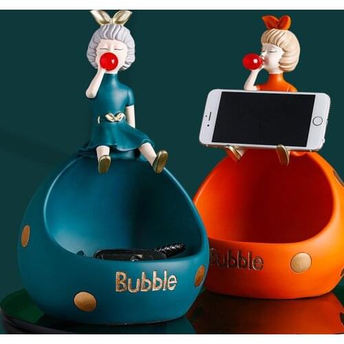 Home Decoration Girl Ornaments with Fruit Bowl Snacks Candy Sundries Storage Sculpture Office Shop Desktop Decor Statue Crafts