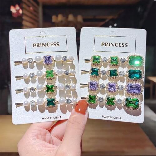 Ruoshui 5pcs/set Woman Green Purple Pearl Hairpins Sets Girls Barrettes Woman Hair Accessories Headwear Hairgrip Hair Clips