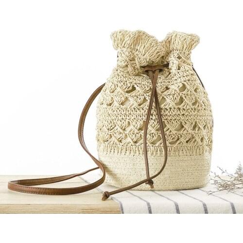Hollowed Out Bucket Bag Female Shoulder Beach Bag Seaside Holiday Grass Woven Bag For Women