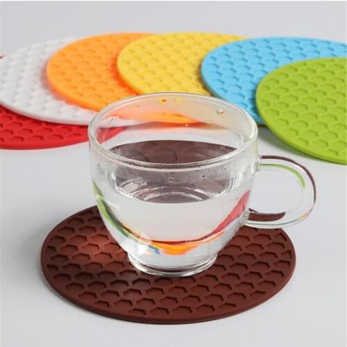 1pc Round Silicone Drink Cup Holder Heat Resistant Mat Non Slip Pad Kitchen Tool