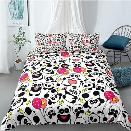 Luxury 3D Cartoon Panda Print 2/3Pcs Kids Bedding Set Comfortable Animal Duvet Cover Pillowcase Home Textile Queen and King Size
