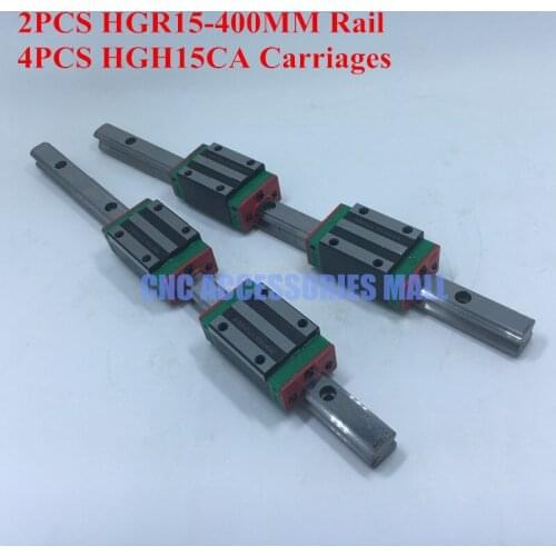 2pcs HIWIN Linear Rail HGR15 400mm + 4pcs Rail Linear Block HGH15CA for CNC Router