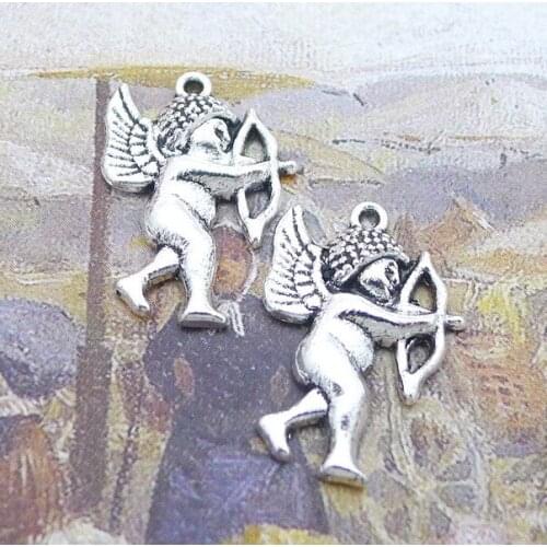 20PCS/Lot 15mm*21mm Pendant Antique Silver Color Angel Wings Cupid Charms For DIY Jewelry Making Handmade Craft