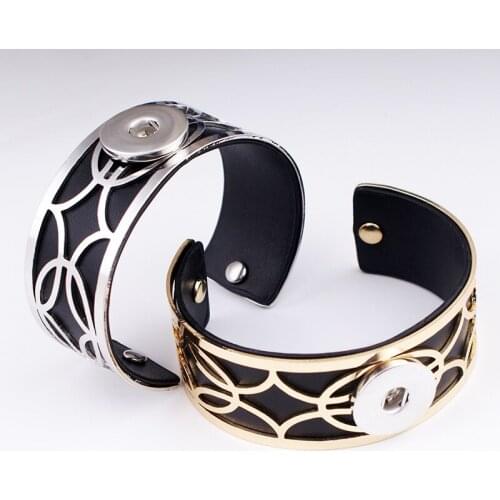2020 NEW metal fashion 18mm PU leather Snap button jewelry cuff bracelet bangle GIRLS Women BR916