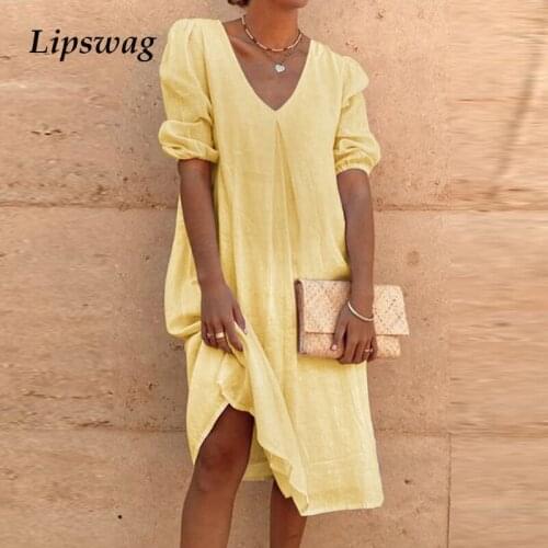 2021 Summer Elegant Solid Color Half Puff Sleeve Party Dresses Women Sexy V-Neck Long Dresses Ladies Casual Loose Dress Vestidos