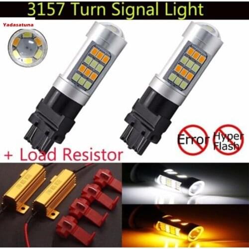 2X Canbus 3157 Super Bright 980Lums White/Amber Switchback 2835 42-SMD LED Bulbs For Turn Signal Light With Load Resistors