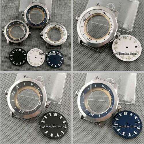 45mm watch case with dials silver stainless steel case fit Miyota 8205 8215 821A Mingzhu DG2813 3804 Seagull ST1612 movement