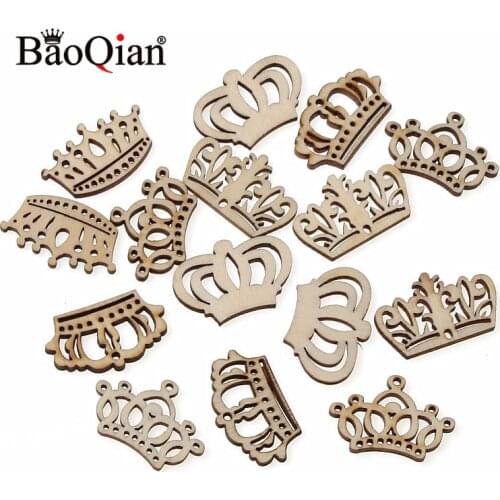 50Pcs/Bag Crown Wood Mixed Wood Crown Handicraf Embellishments MDF Unfinished Wood Scrapbooking For Craft Decoration Diy 32mm