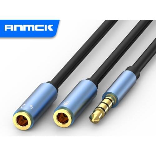 Anmck 3.5mm Audio Splitter Extension Cable Jack 3.5mm 1 Male to 2 Female Mic Y Splitter for Laptop Headphone Aux Cable Adapter