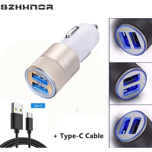 USB Car Charger Adapter 3.1A Metal Charger + USB Type C Cable For xiaomi mi 9 8 a2 mi9 mi8 mix 2s 3 redmi note 7 pro charger