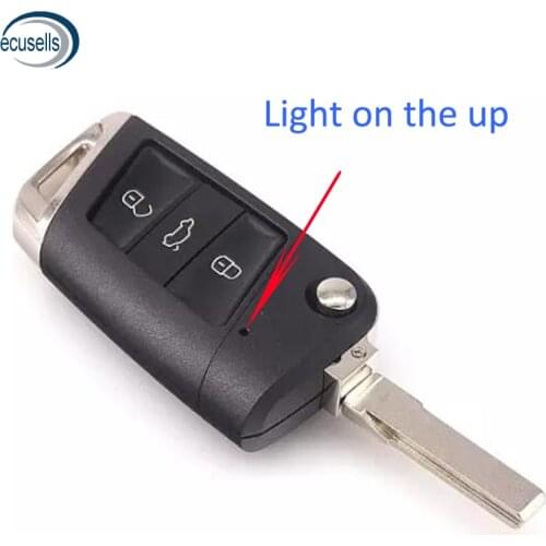 3 Buttons MQB Flip Remote Car Key Case Fob For-VW Golf 7 -GTI MK7-Skoda Octavia A7 Seat (Light on the up