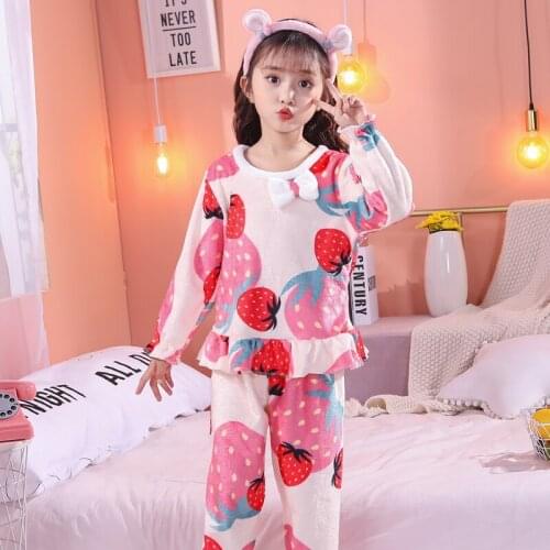 Girls Homewea 3-14 Yrs Children Pajamas Set Flannel Winter Kids Sleepwear Thick Warm Pijamas Nightwear Coral Fleece Home Clothes