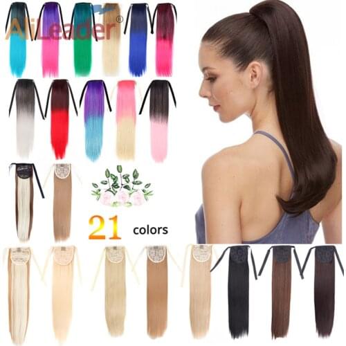 Alileader Long Straight Ombre Ribbon Drawstring Ponytail Hairpieces Clip 20” Synthetic Heat Resistan Ponytail Hair Extension