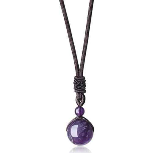 FYJS Unique Handmade Weave Amethysts Stone Round Bead Pendant Rope Chain Necklace Rose Pink Quartz Jewelry