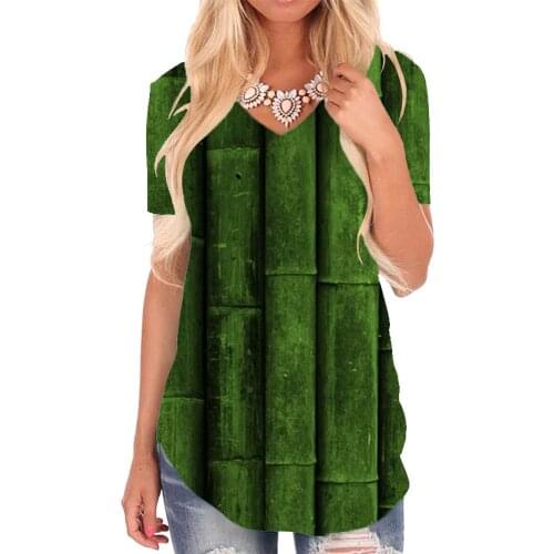 Giyu Brand Bamboo T Shirt Women Green V-neck Tshirt Abstract Tshirts Printed Psychedelic T-shirts 3d Womens Clothing Fashion